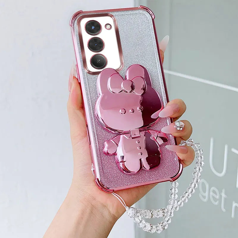 Luxury Shockproof Phone Case with Rabbit Makeup Swivel Stand Crystal Lanyard For Xiaomi Redmi 15 4G 5G 169mm 171mm Back Cover