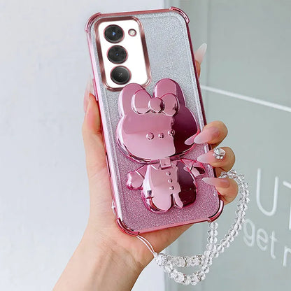 Luxury Shockproof Phone Case with Rabbit Makeup Swivel Stand Crystal Lanyard For Xiaomi Redmi 15 4G 5G 169mm 171mm Back Cover