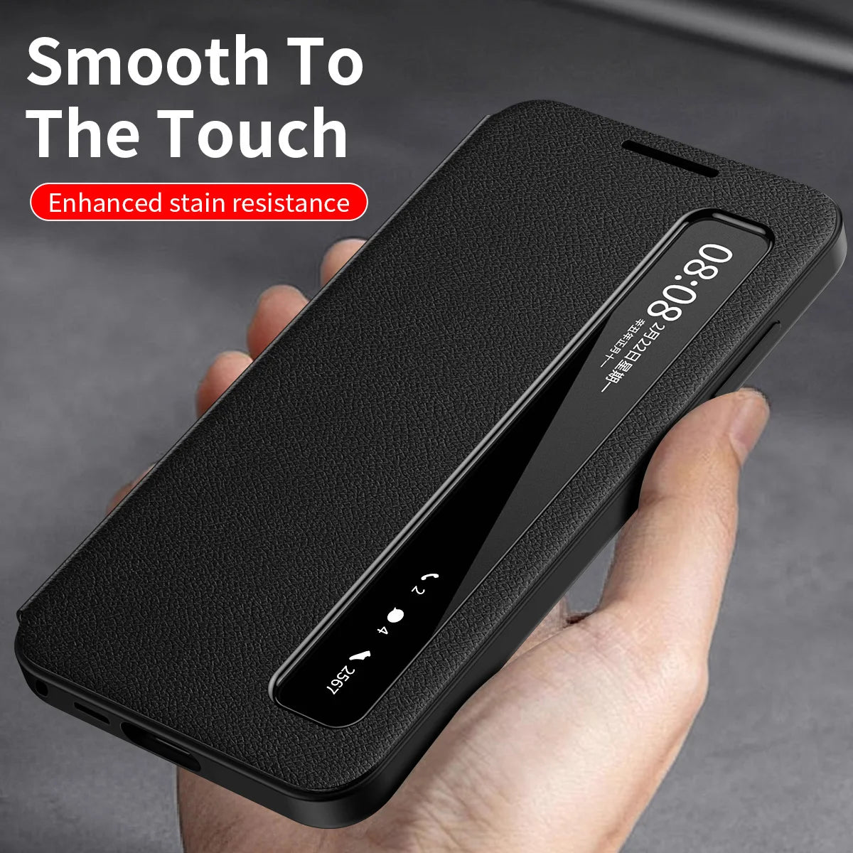APP Luxury Leather Phone Case for Samsung Galaxy S26 S25 S24 S23 S22 Ultra Plus S25FE Edge Flip Smart Display Clear Window Cover