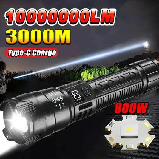 High Power 2000LM LED Flashlight Built-in Battery USB Rechargeable Strong Light Tactical Torch Outdoor Camping Hiking Lantern - Urbizia