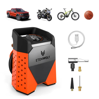 ETENWOLF ZEPHYR S3C 7800mAh Portable Air Compressor Suitable for Cars, Motorcycles, Cycling Balls 100% Duty Cycle Car Tire Inflator