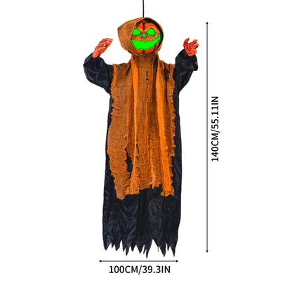 Halloween Pumpkin Ghost Decoration – Swinging, Glowing, and Sound-Activated Prop