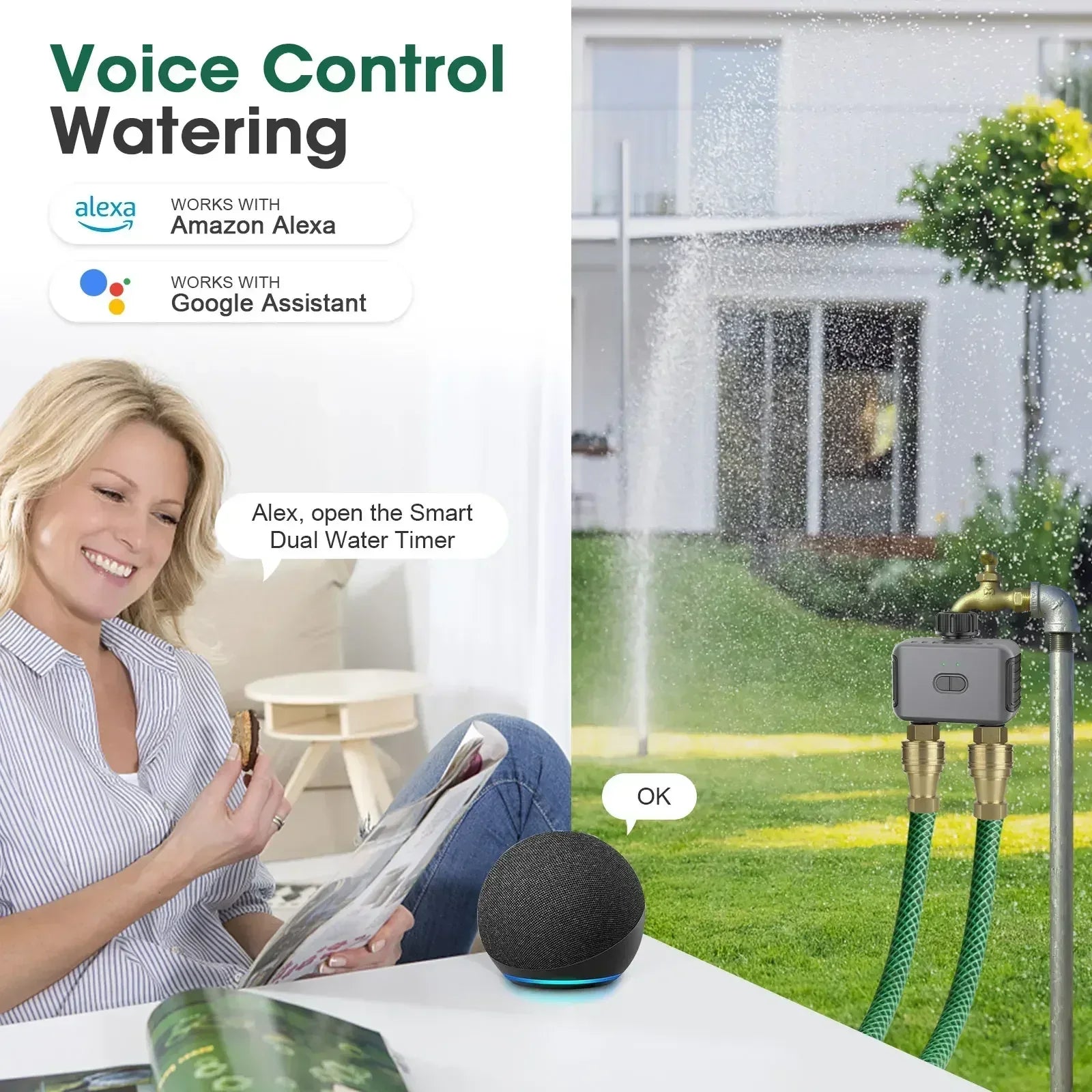 Tuya Smart Garden Watering Timers 2 Outlet Sprinkler Drip Irrigation Controller Water Valve Rain Delay Programmable Controllers - Urbizia