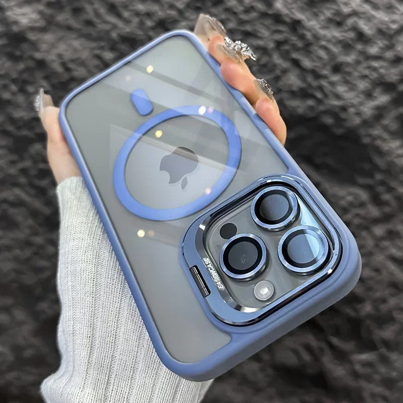Luxury Metal Ring Bracket High Transparent Shockproof Mobile Phone Case For iPhone 16 15 14 13 12 11 ProMax Lens protective film