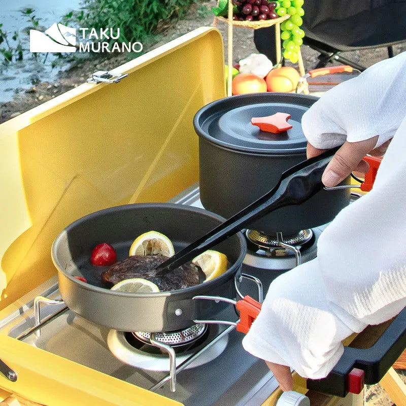 Camping Cookware Set Outdoor Cooking Ultralight Aluminum Pot Kettle cookware Set Portable Travel Tableware Set With Storage Bag