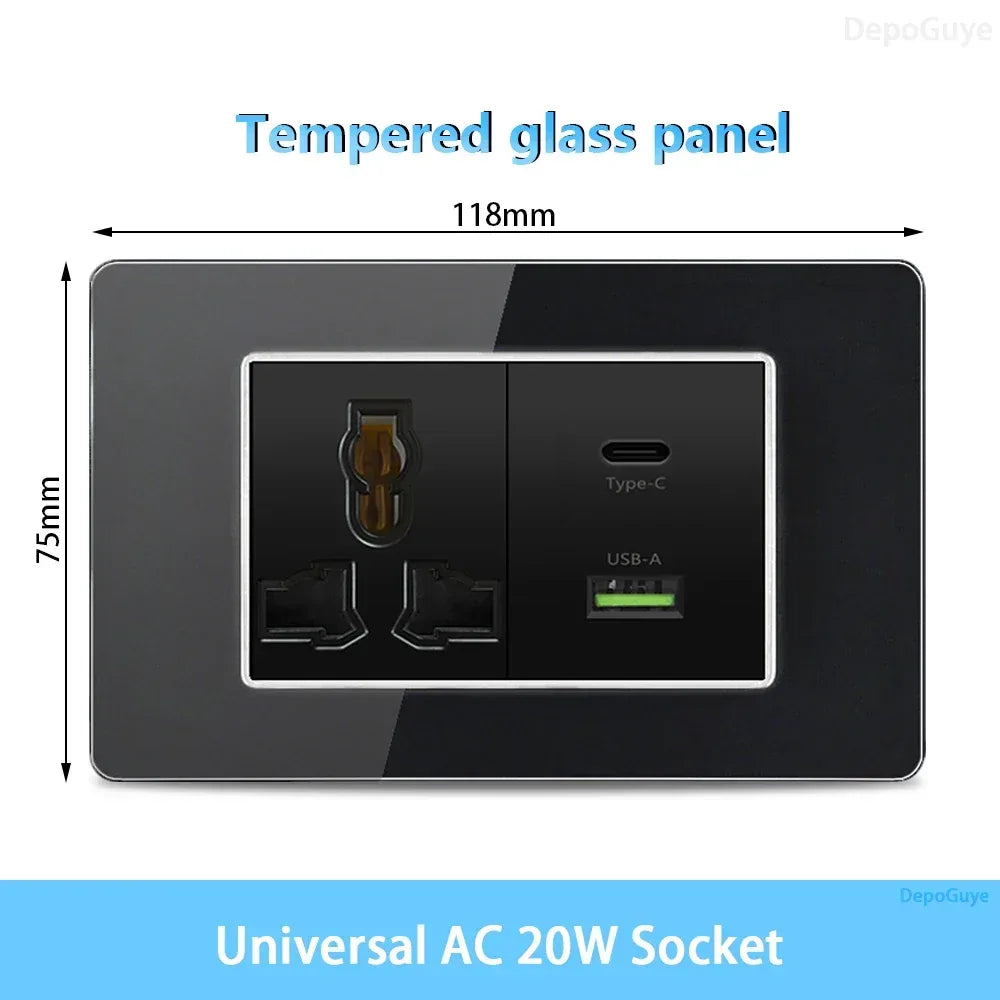 American Thai Standard USB Type-C 20W Fast Charging Power Outlet,Mexico with Smart usb c 3A Socket Wall Electric Light Switch - Urbizia