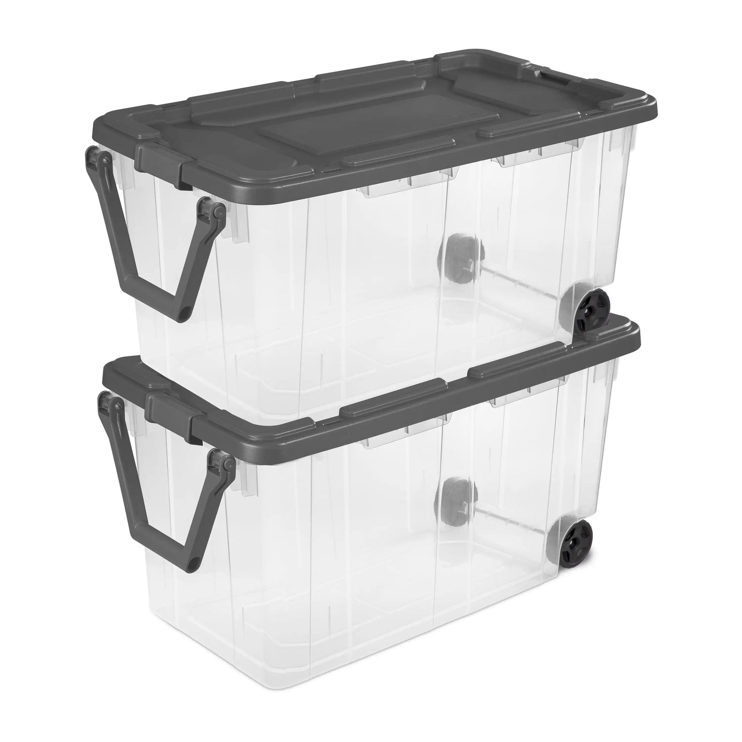 Sterilite Extra Large Storage Bin, 40 Gallon Wheeled Plastic Storage Container with Handle, Black, Pack of 2, Industrial