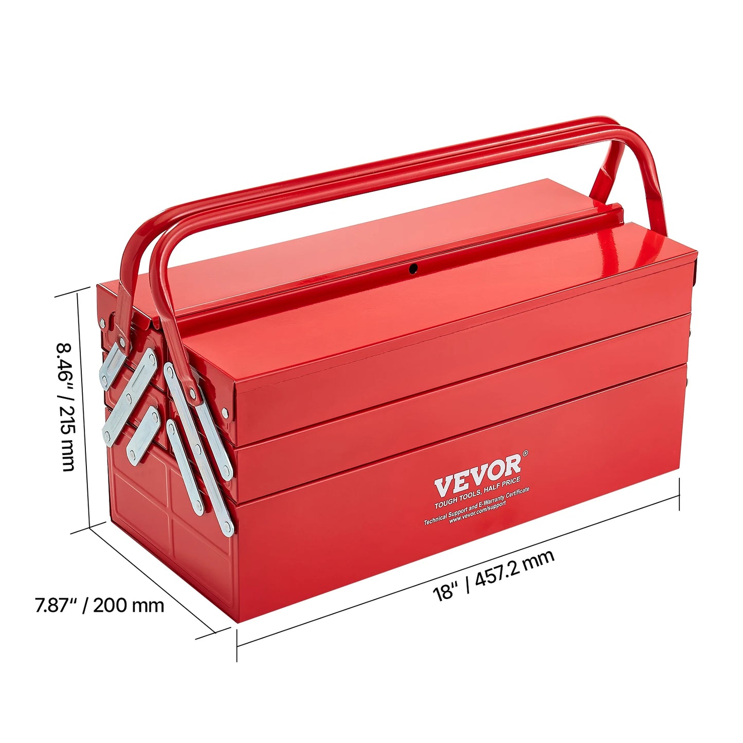 SucceBuy 18in Metal Tool Box 3-Tier 5-Tray Portable Folding Tool Chest Organizer with Handle Toolbox for Warehouse Repair Shop