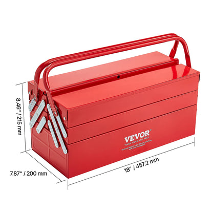 SucceBuy 18in Metal Tool Box 3-Tier 5-Tray Portable Folding Tool Chest Organizer with Handle Toolbox for Warehouse Repair Shop