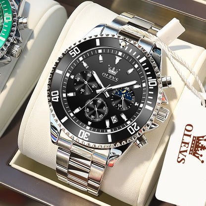 OLEVS 2870 Men's Watch Top Brand Luxury Watch for Men Original Waterproof Stainless Steel Chronograph Moon Phase Date Rota Dial