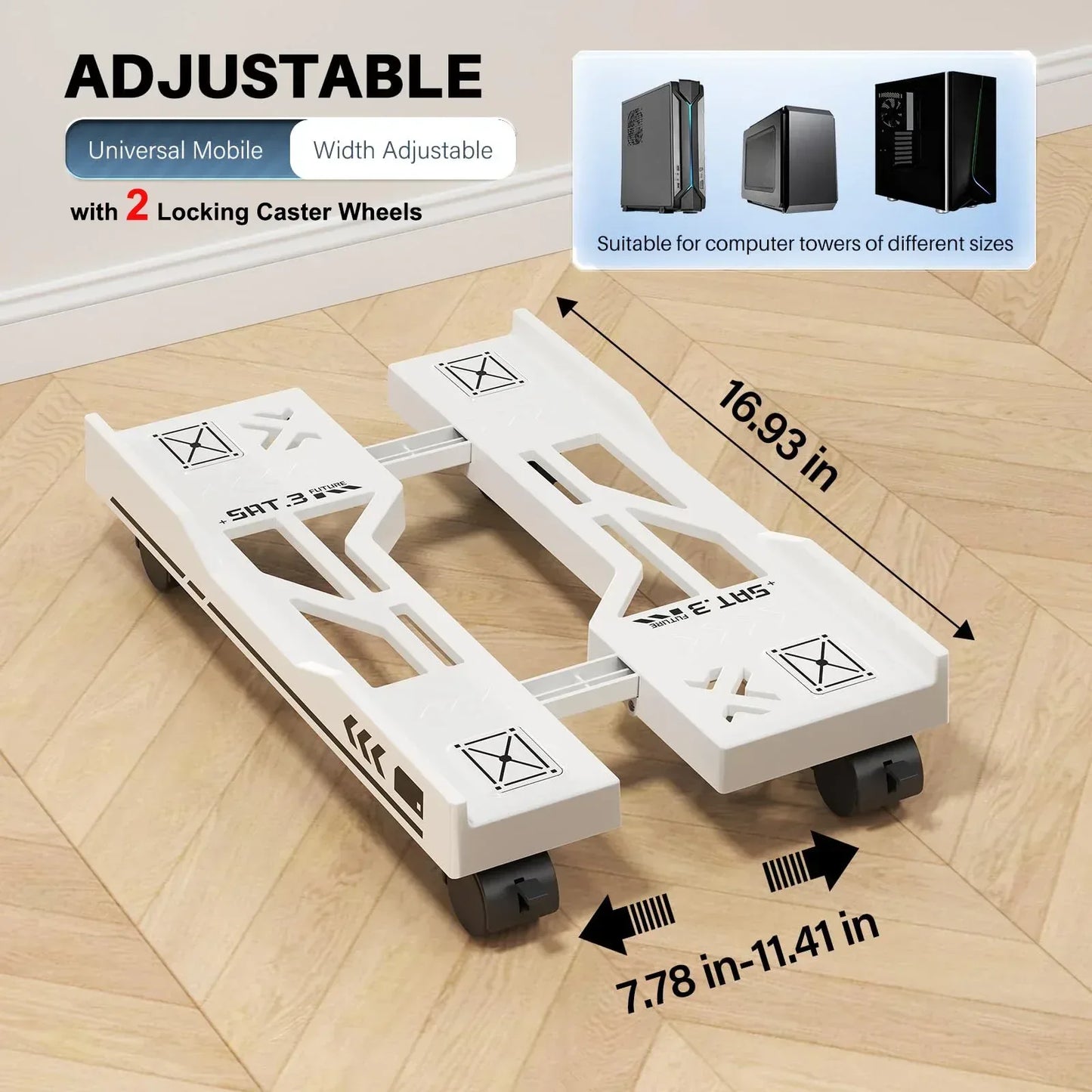 Adjustable Mobile PC Tower Stand with Wheels under Desk CPU Holder Adjustable Stable Mobile Computer Host Stand for Home Office - Urbizia