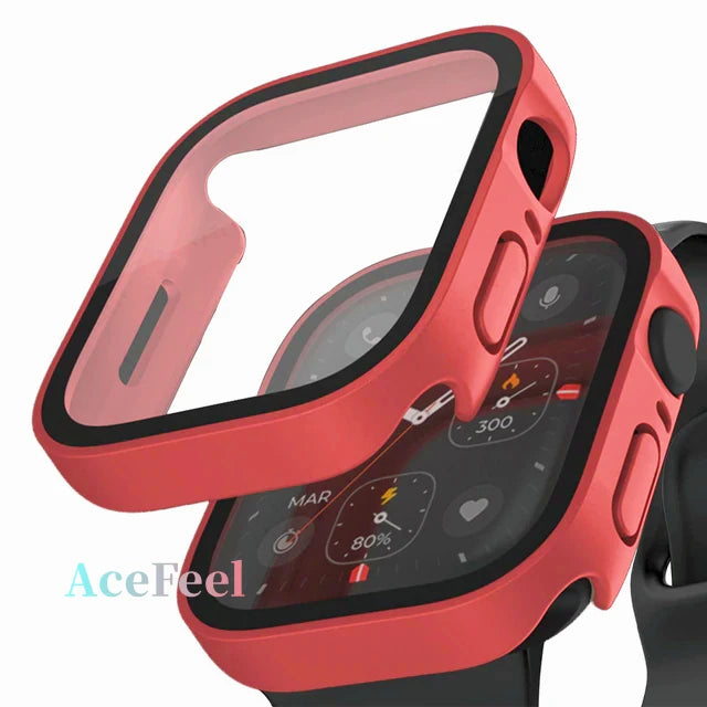 Glass+Case for Apple Watch 42 46mm 45mm 41 49 44mm 40 Mm Straight Edge Screen Protector Cover Case iWatch SE 6 7 8 9 10 11 Ultra