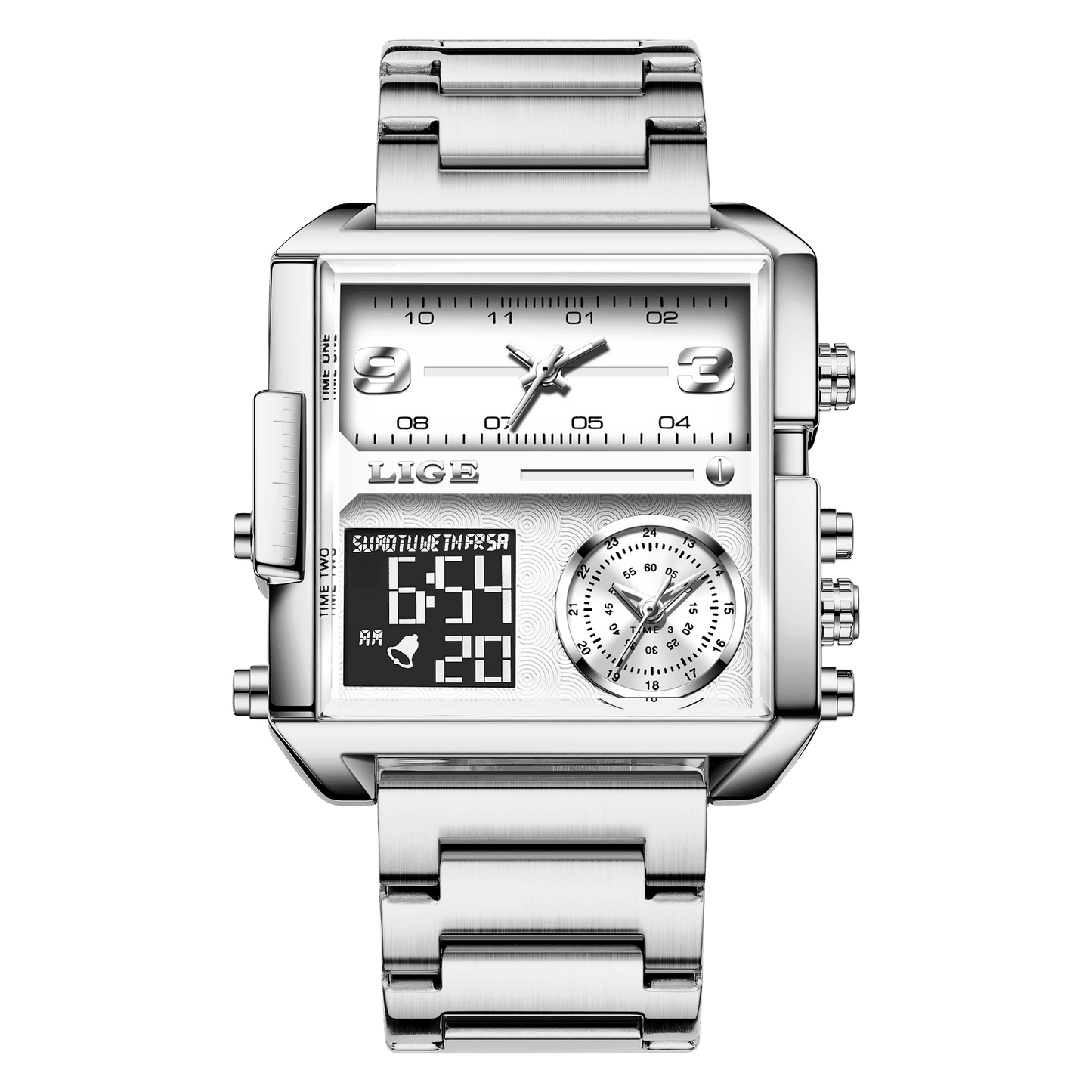LIGE New Top Brand Luxury Fashion Men Watches Gold Steel Sports Square Digital Analog Big Quartz Watch for Man relogio masculino