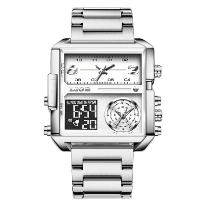 LIGE New Top Brand Luxury Fashion Men Watches Gold Steel Sports Square Digital Analog Big Quartz Watch for Man relogio masculino