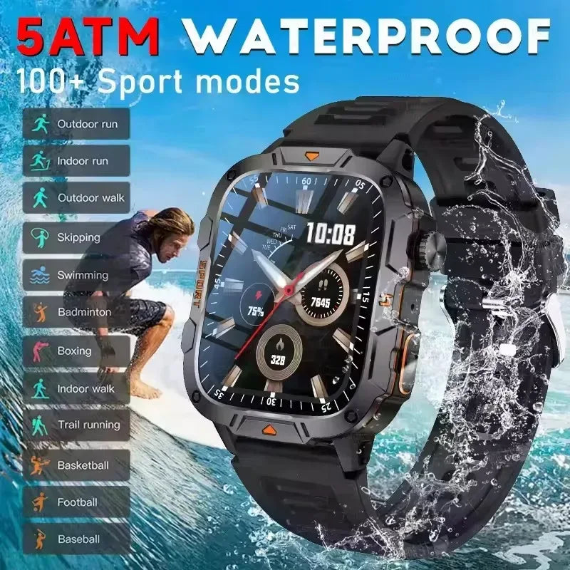 2025 New Military Grade Smart Watch Men 1.96" AMOLED Screen 5ATM Waterproof Simming Sports Fitness Tracker BT Call Smartwatches - Urbizia