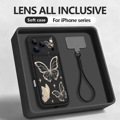 Retro Butterfly Pattern Lanyard Phone Case For iPhone 18 17 Pro Max 16 14 15 17 Pro 13 Pro Max 17e 16e 11 Soft Wrist Strap Cover