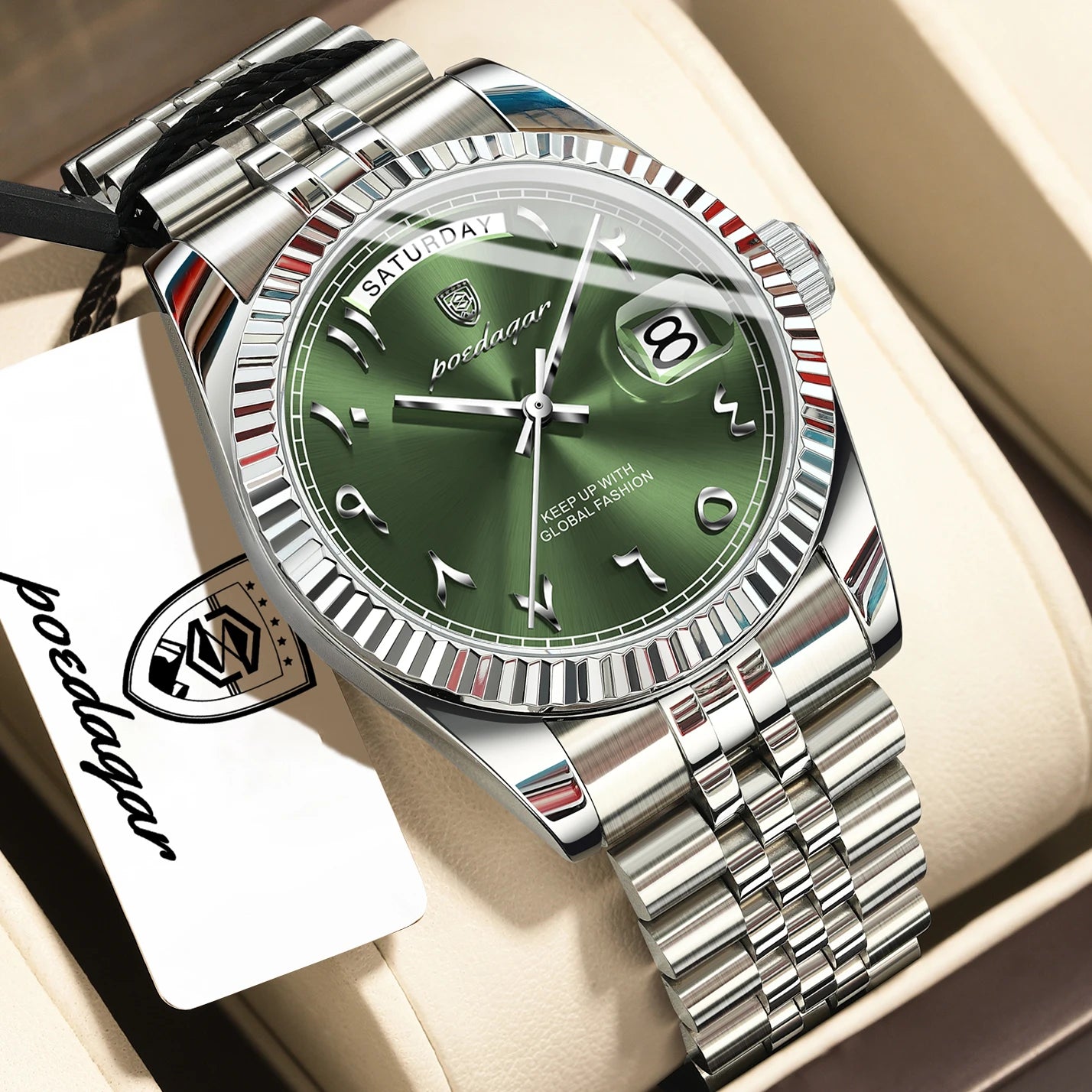 POEDAGAR Top Trendy Man Clock Stainless Steel Waterproof Business Men Watch Date Week Quartz Creative Men's Watches Reloj Hombre