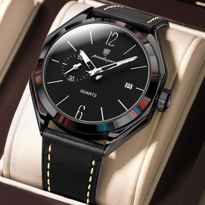 POEDAGAR Original Fashion Male Wristwatch Leather Quartz Business Men Watch Waterproof Luminous Date Elegant Men's Watches Reloj