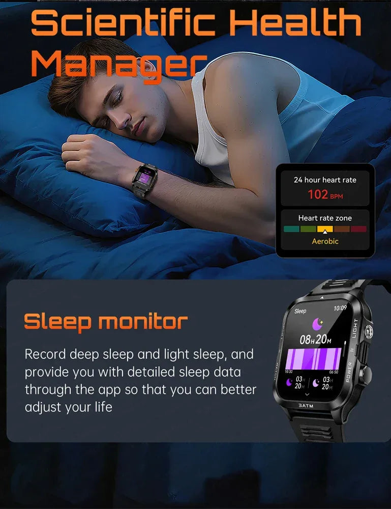 Outdoor Smartwatch Men GPS Sports 800mAh Battery Bluetooth Call Health 1.96-inch Screen Flashlight 3ATM Waterproof Smart Watch - Urbizia