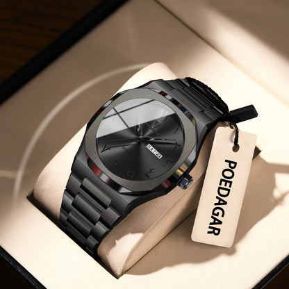POEDAGAR Military Watch For Men Waterproof Luxury Week Calendar Man Wristwatch Quartz Stainless Steel Fashion Men's Watches Male