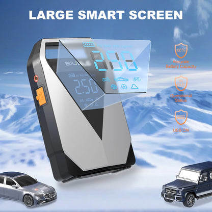 1500A Peak Car Battery Starter Kit, Featuring a 150 PSI Air Compressor, Jump Cable Box, Portable Starter for 12L of Gasoline/10.0L of Diesel Engines, LCD Display, 3-Mode LED Flashlight, Fast Charging USB-C, Lithium Polymer Ba