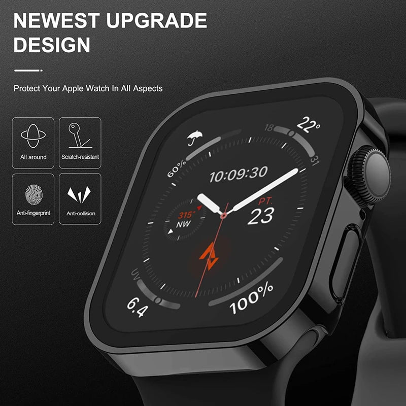 Glass+Case for Apple Watch 42 46mm 45mm 41 49 44mm 40 Mm Straight Edge Screen Protector Cover Case iWatch SE 6 7 8 9 10 11 Ultra