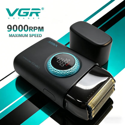 VGR Shaver Professional Beard Trimmer 9000 RPM Electric Razor Rechargeable Shaving Machine LED Lights Metal Shaver for Men V-378