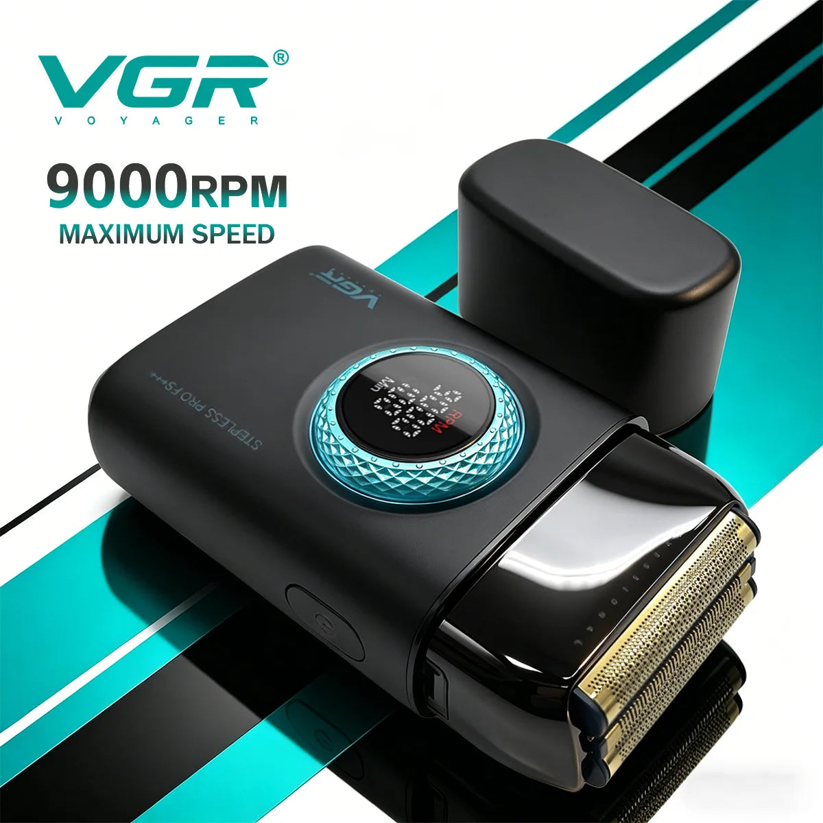 VGR Shaver Professional Beard Trimmer 9000 RPM Electric Razor Rechargeable Shaving Machine LED Lights Metal Shaver for Men V-378