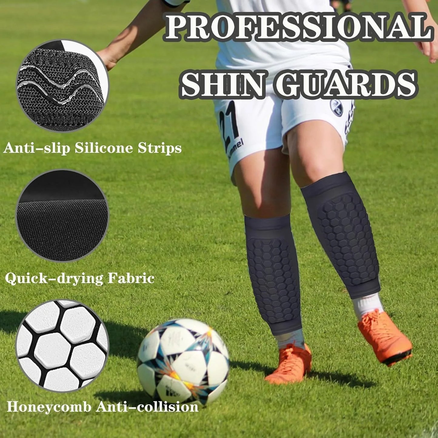 1Pcs Soccer Shin Guards Pads for Youth Adult, Shin Defender Shin Guards Kids, Calf Compression Sleeve with Honeycomb Pads