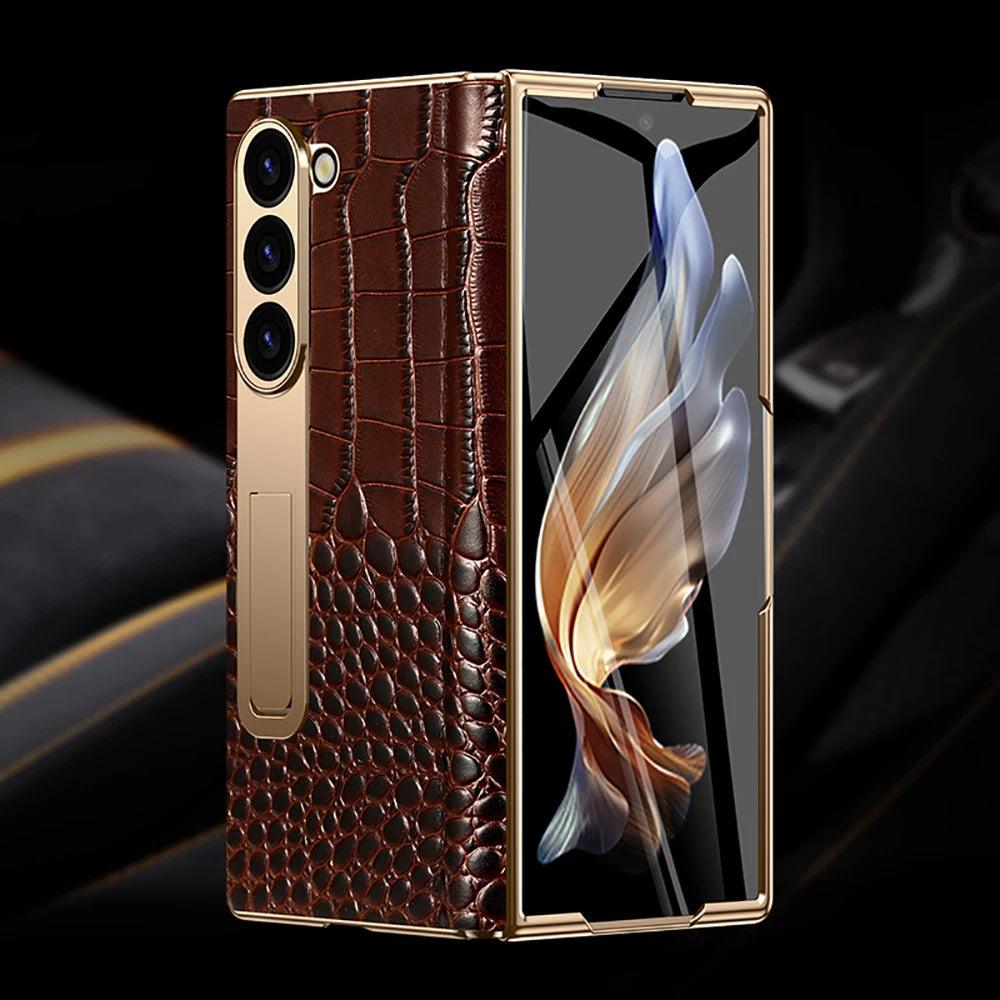 Samsung Galaxy Z Fold 3–7 Genuine Leather Magnetic Case with Kickstand