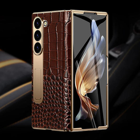 Samsung Galaxy Z Fold 3–7 Genuine Leather Magnetic Case with Kickstand