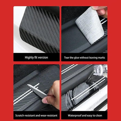 Carbon Fiber Car Door Sill Protection Strip – 4-Pack