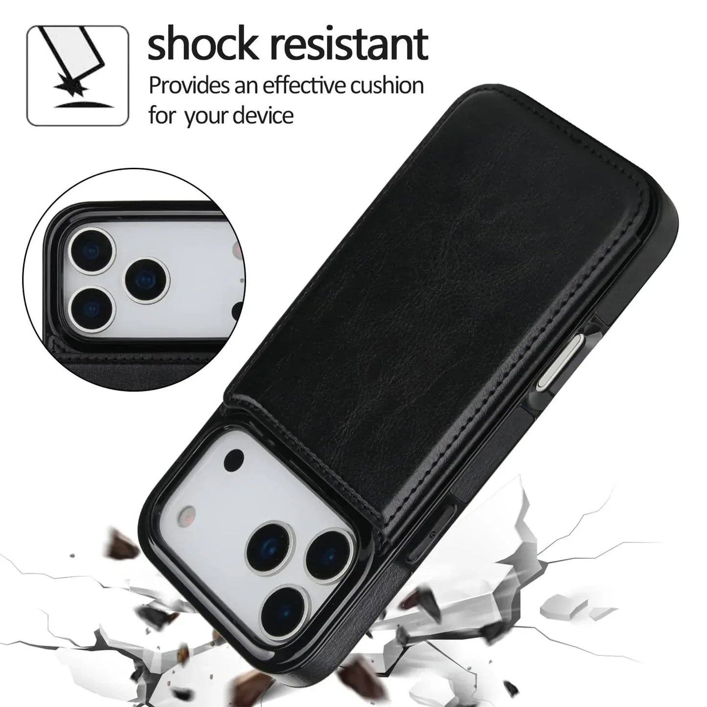 For iPhone 17 Pro Max Air Wallet Case With Card Holder,PU Faux Leather Kickstand Card Slots Case, Double Magnetic Clasp Cover