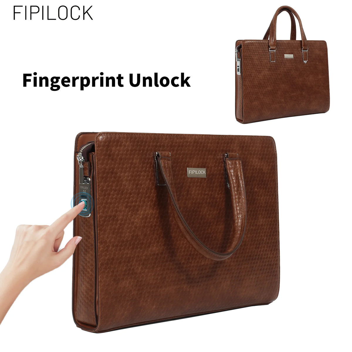 FIPILOCK Laptop Bag Leather Briefcases Hard For Men Luxury Handbags with Smart Fingerprint UnlocOffice Bussiness Computer Bag