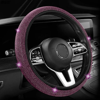 Bling Car Steering Wheel Cover W/ Crystal Diamond Sparkling Car Suv Rhinestones Steering Wheel Protector Vehicle Auto Decoration