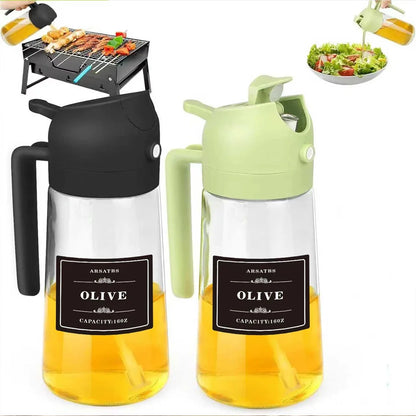 Oil Sprayer for Cooking, Kitchen 2 in 1 Spray and Pour Olive Oil Dispenser with Stickers,470ML Glass Oil Spray Bottle