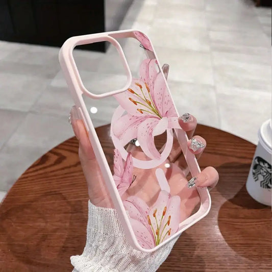 Pink Lily Magnetic iPhone Case — Floral Pattern