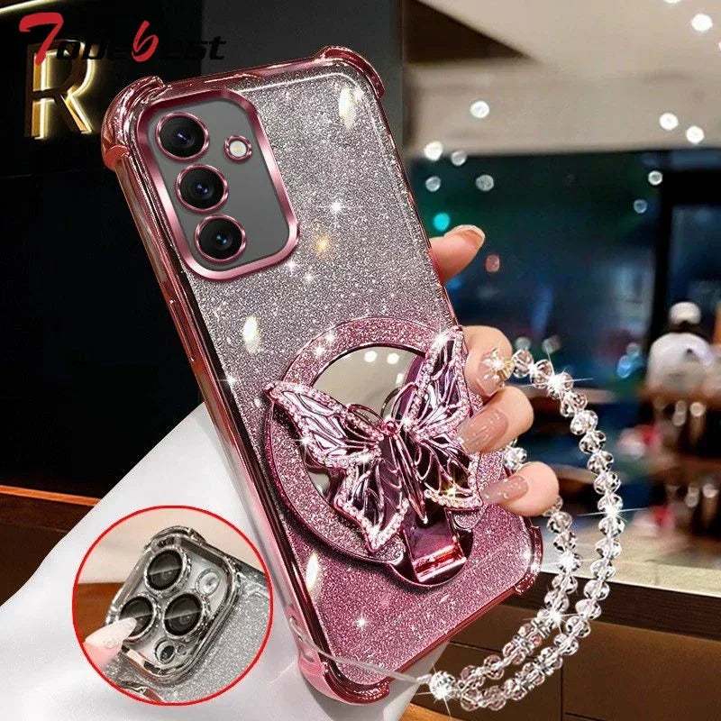 Butterfly Mirror Crystal Bracelet Case for Samsung Galaxy A Series
