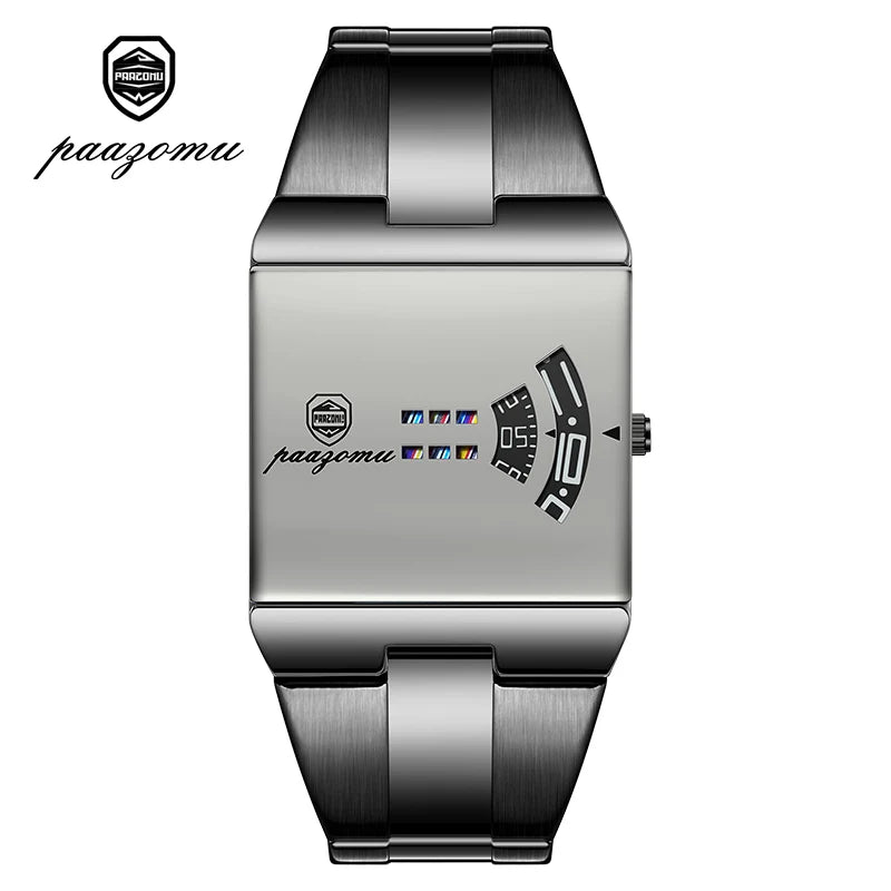 PAAZOMU Luxury Business Man Watches Waterproof Fashion Rectangle Stainless Steel Quartz Sports Male Clock Best Gift Choice Reloj