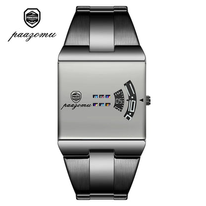 PAAZOMU Luxury Business Man Watches Waterproof Fashion Rectangle Stainless Steel Quartz Sports Male Clock Best Gift Choice Reloj