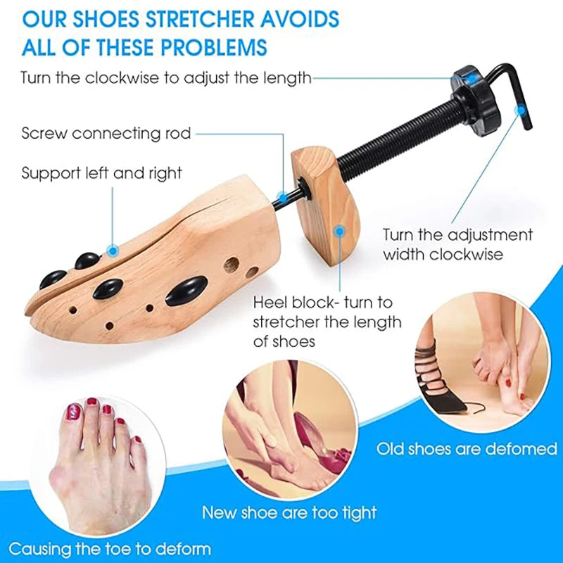 Shoe Trees Wooden Shoe Stretcher,Adjustable in Length and Width Size for Men and Women, Wood Shaper Stretches Length & Width