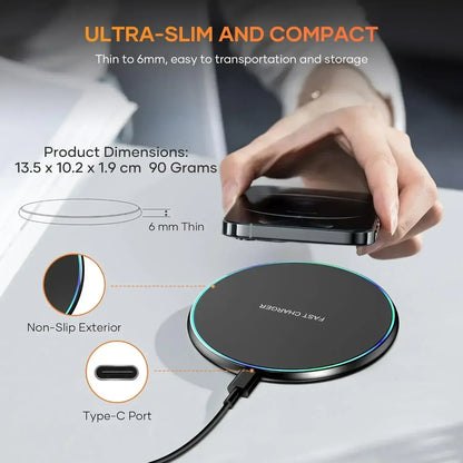 30W Desktop LED Wireless Charger Pad Phone Holder For iPhone 17 16 15 14 13 Pro Max Samsung Xiaomi Induction Fast Charging Stand - Urbizia