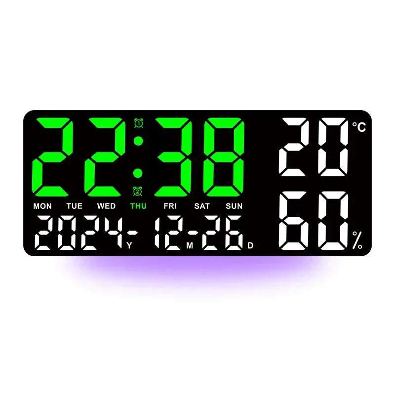 Large Digital Wall Clock with 7Colors Mood Light 2 Alarm TEMP Humidity Date Table Clock 12/24H Timing Countdown LED Alarm Clock - Urbizia