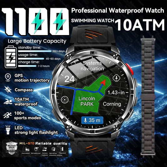 2026 New 1100mAh Big Battery Smart Watch Men Outdoor GPS Path Compass 10ATM Waterproof Bluetooth Call AMOLED HD Sport Smartwatch - Urbizia