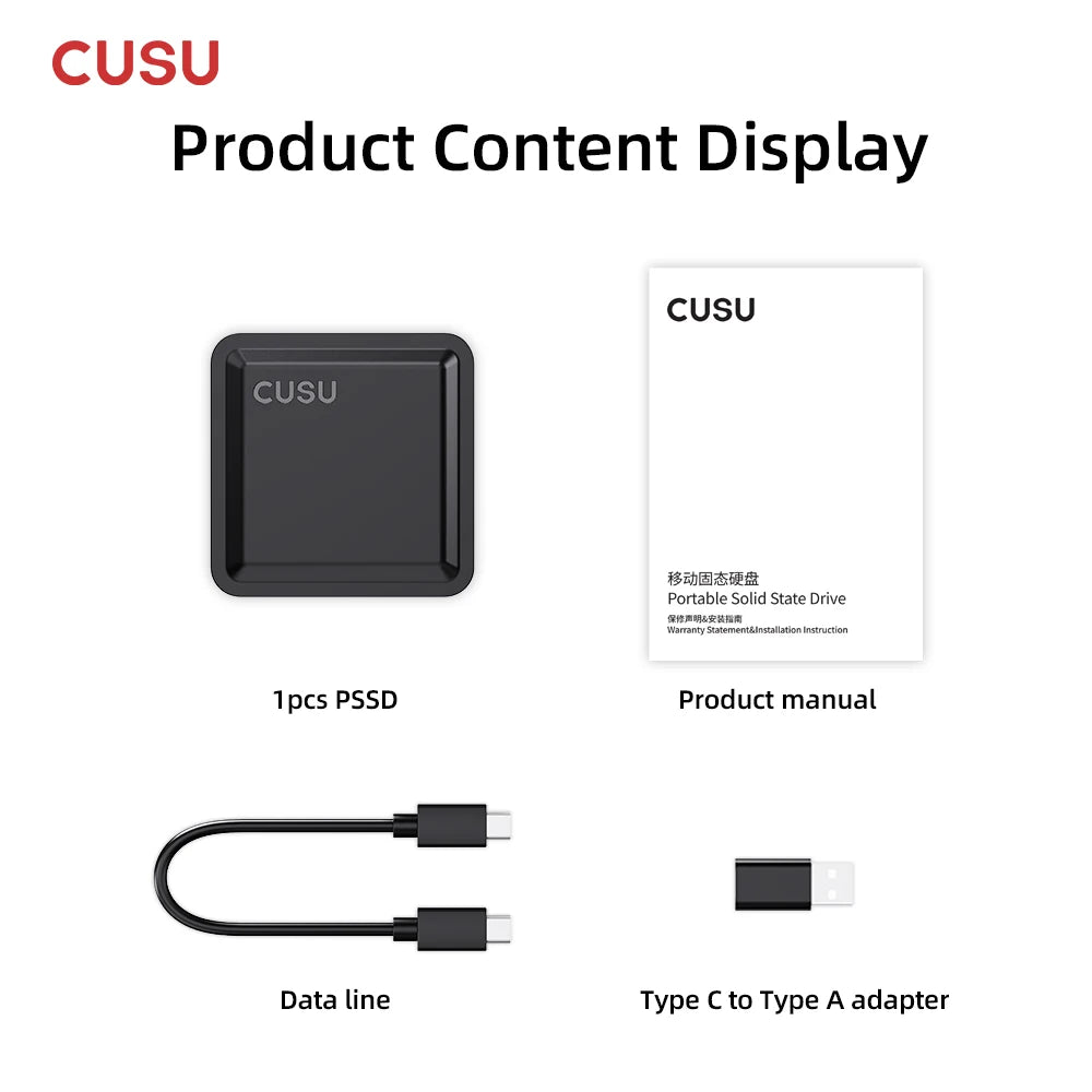 CUSU 1TB External SSD Drive 512GB Portable SSD 256GB 2TB Solid State Drive Type-C for Phone Laptop