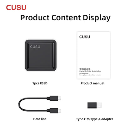 CUSU 1TB External SSD Drive 512GB Portable SSD 256GB 2TB Solid State Drive Type-C for Phone Laptop