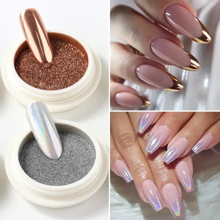 6pcs Chrome Mirror Nail Powder Set – Aurora Shine
