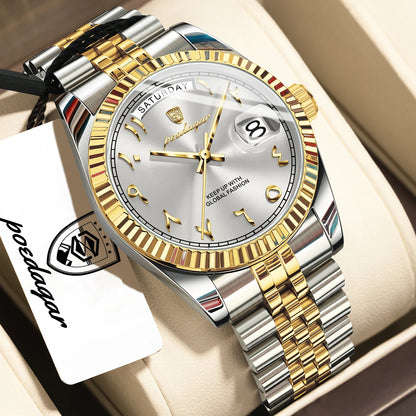 POEDAGAR Top Trendy Man Clock Stainless Steel Waterproof Business Men Watch Date Week Quartz Creative Men's Watches Reloj Hombre