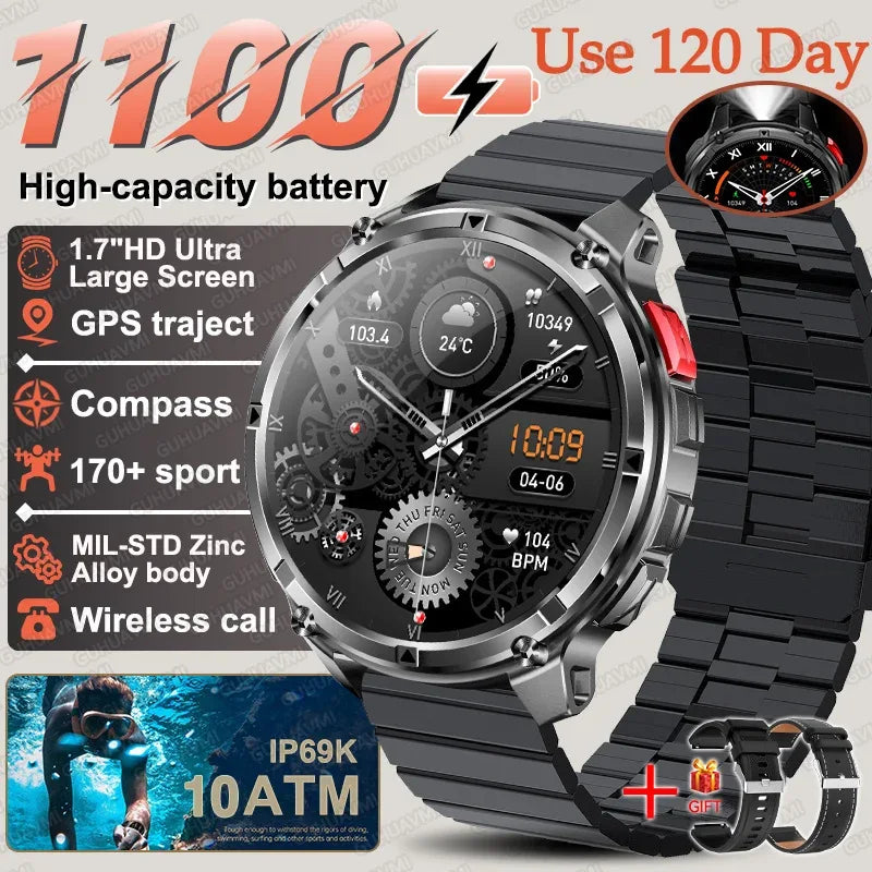 2026 New 1100mAh Big Battery Smart Watch Men Outdoor GPS Path Compass 10ATM Waterproof Bluetooth Call AMOLED HD Sport Smartwatch - Urbizia