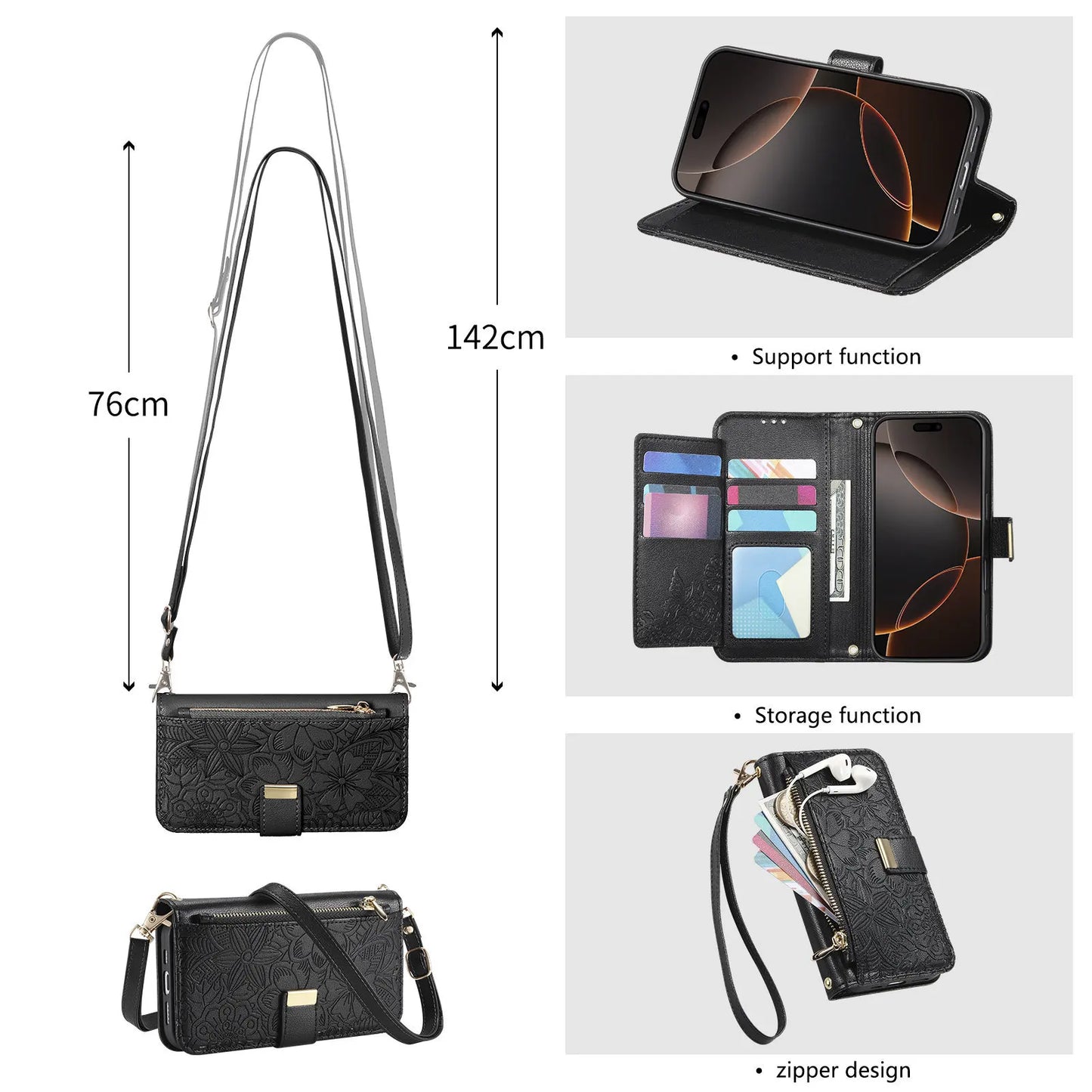 PU Leather Zipper Crossbody Flip Wallet Card Slot Phone Case For Samsung Galaxy S26 Plus S26 Pro S26 Ultra A57 Wrist Strap Cover
